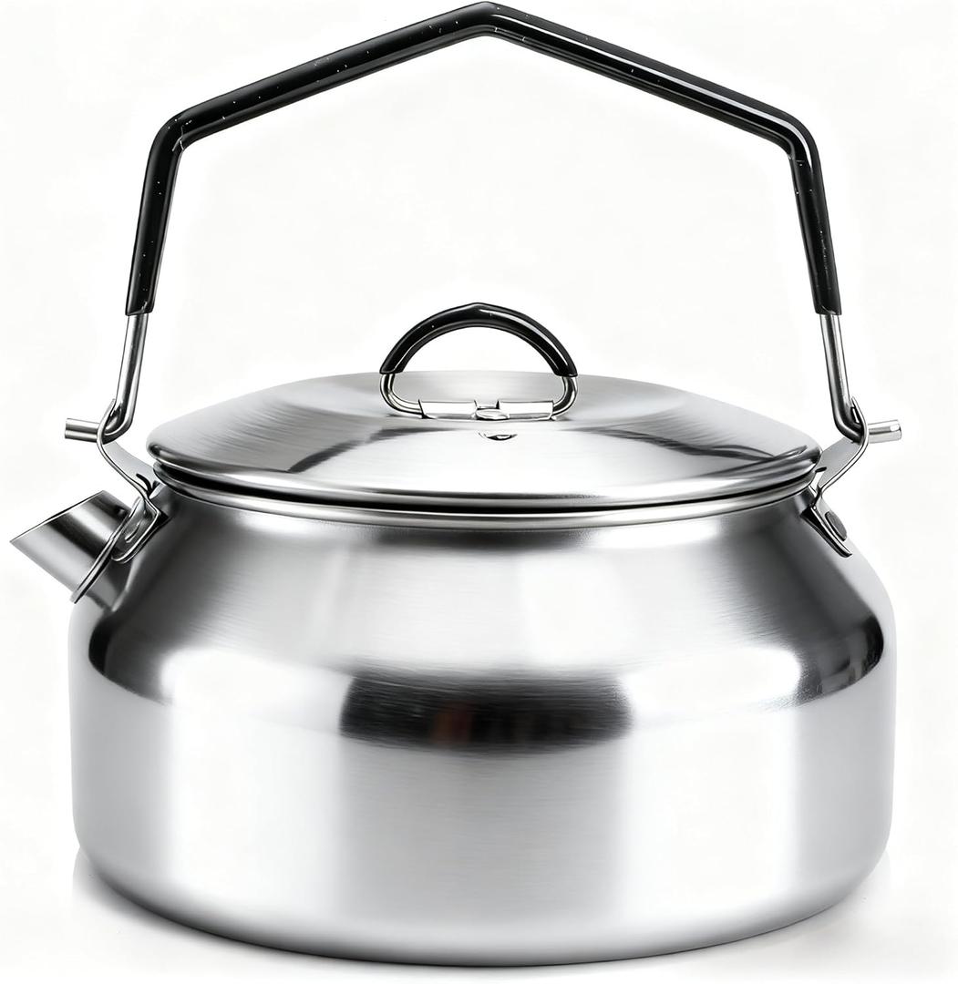 1L Camping Kettle, Portable Outdoor Campfire Kettle, 304 Stainless Steel Camp Tea Coffee Pot, Lightweight Fast Heating Open Fire Water Boiler for Hiking Backpacking Bushcraft Picnic Travel