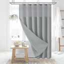 Dynamene Extra Long Shower Curtain, 84 Inch Long Waffle Fabric Shower Curtain for Bathroom, Tall Waterproof Cloth Shower Curtain Liner Set with Hook, Snap in Liner, Mesh Top Window, Dark Grey, 72x84