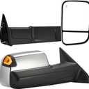 Tow Mirrors Compatible with 2009-2018 Dodge Ram 1500, 2010-2018 2500 3500, Flip Up Extended Trailer Towing Side Mirrors w/Smoked Turn Signal, Power Heated, Chrome