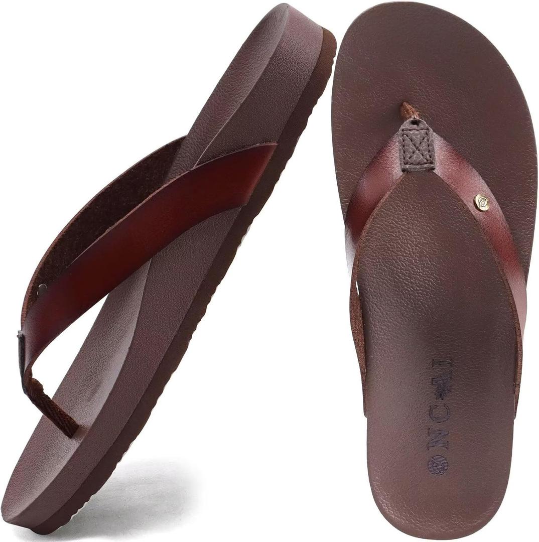 ONCAI Womens Flip Flops For Women Comfortable Strap Yoga Mat Non-Slip Women's Thong Sandal Casual Summer Beach Slippers With Arch Support (8, Brown)