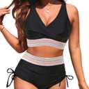 Aqua Eve Women High Waisted Bikini Twist Front Swimsuits Lace up Bikini Tops Ruched Push up 2 Piece Bathing Suits (Small, Woven Strap - Black)