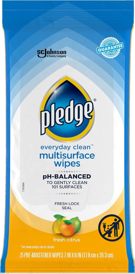 Pledge Multi Surface Everyday Wipes Fresh Citrus, 25 Count (Packaging May Vary)