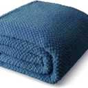 Fuzzy Fleece Throw Blanket for Couch, Fluffy Warm Soft Jacquard Blankets for All Season, Lightweight and Cozy, Navy Blue, 90x104