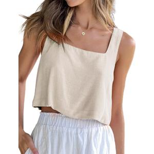 IDEALSANXUN Linen Crop Tank Tops for Women Summer Sleeveless Casual Cute Square Neck Tank Tops (M)