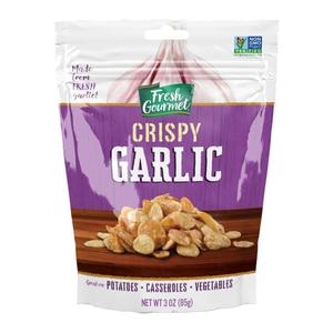 Fresh Gourmet Crispy Lightly Seasoned Crispy Garlic | 3 Ounce, Pack of 6 | Low Carb | Crunchy Snack and Salad Topper (EXP 09/25/26)