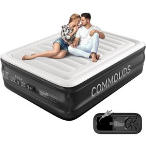 COMMOUDS Queen Air Mattress with Built-in Pump, 18" Raised Blow up Mattress, Comfort Inflatable Mattress with Waterproof Flocked Top, Portable Airbed for Guests, Camping, Home & Travel Use, 660lbs Max