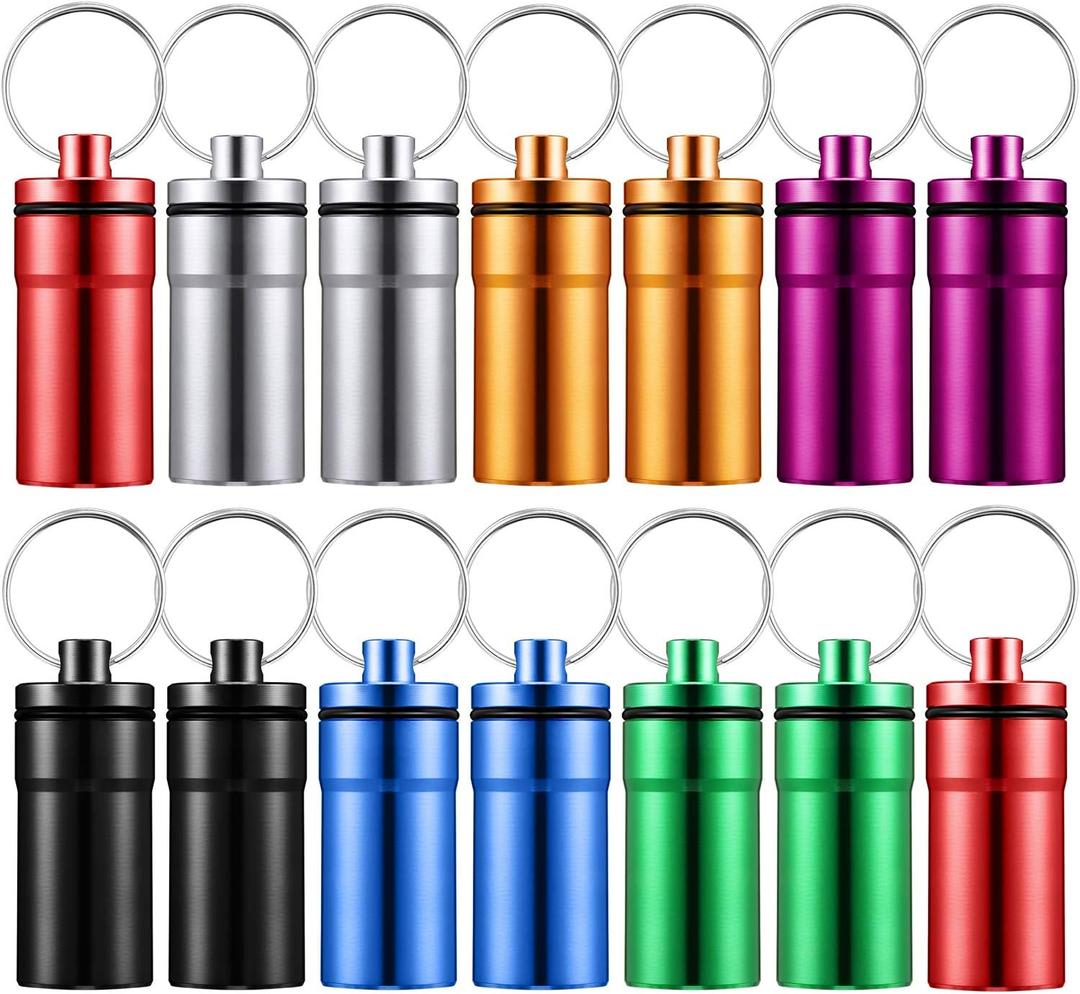 Hotop 14 Pieces Pill Holder Keychain Portable Pill Case Waterproof Aluminum Keychain Tablet Container Mini Metal Tablet Boxes Storage for Purse Outdoor Camping Travelling, Weekly 7 Day, 7 Colors