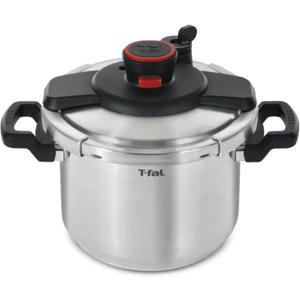 T-fal Clipso Stainless Steel Pressure Cooker 6.3 Quart, Induction, Secure locking System, One Hand System, Recipe Book Included, Cookware, Pots and Pans, Kitchen, Dishwasher Safe, Silver (6.3 Quarts)