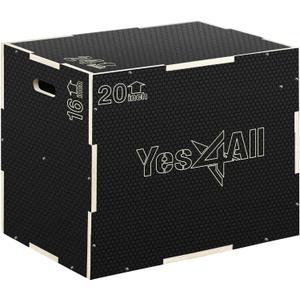 Yes4All 3 in 1 Non-Slip Wooden Plyo Box, Step Up Box for Workout, Plyometric Jump Box for Skipping, Jumping, Lunges, Squats, Dips