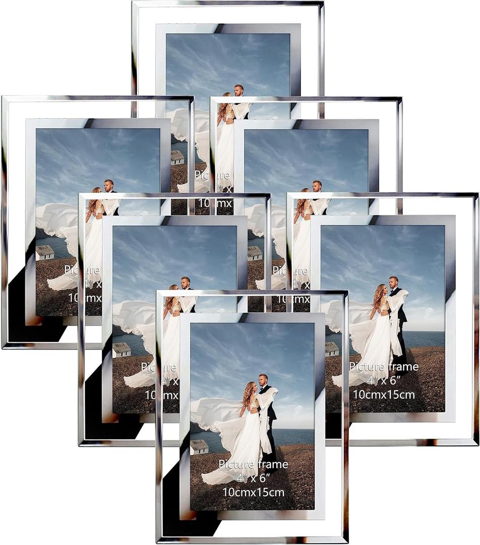 PETAFLOP 4x6 Picture Frames, Mirrored Glass Photo Frame 4 by 6 for Tabletop Display, 6 Pack (clear)