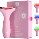 REVO Genie Facial Massager for Face and Neck, LED Face Lift Device with Heat & Vibration, Lymphatic Drainage Depuffing Tool, Red Blue Green Light Therapy for Skin Tightening & Skincare Absorption (Pink Pearl)