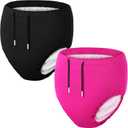 Glitopper 2 Pcs Youth Swim Diaper Special Needs Reusable Cloth Diaper Covers Waterproof Incontinence for Swimming, Unisex (Black, Rose Red, 10-12T)