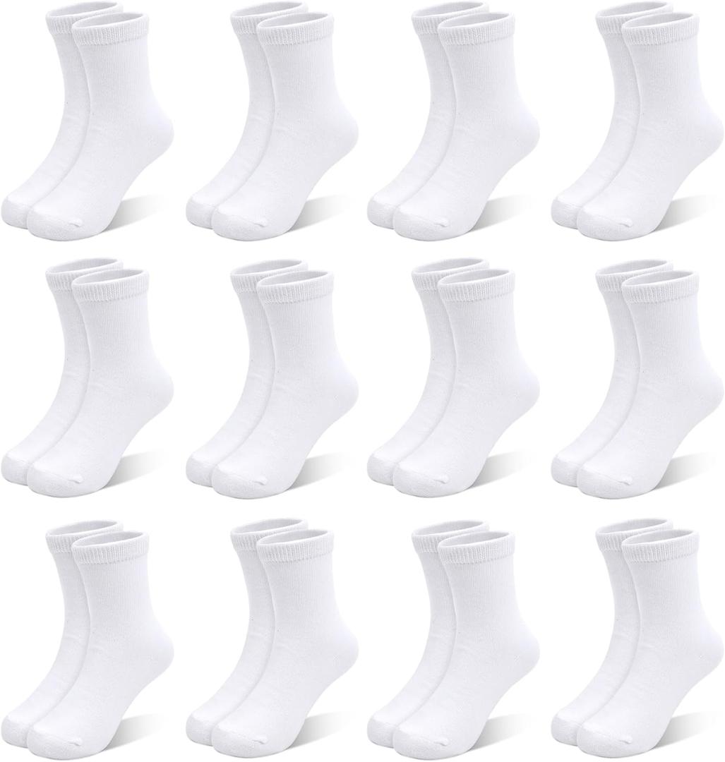Kids Socks 12 Pairs Crew Socks for Toddler Boys Girls 10-14 Years Athletic Mid Cut Socks Multipack White
