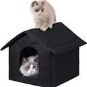 Outdoor Cat House Cat House for Outdoor and Indoor Use - Waterproof Shelter for Cats, Dogs, and Feral Animals (Black cat House, Large)