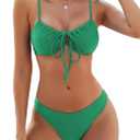 ZAFUL Women High Cut Bikini Sets String Sexy Swimsuit Two Piece Underwire Bathing Suit Brazilian Cheeky Cut Out Cute Swimwear (Large, Green)