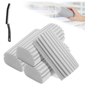 4 Pack Soft Cotton Sponge Duster, Duster for Cleaning Blinds, Baseboards, Railings, Glass, Vents, Window Tracks, Faucets, Includes 1 Crevice Cleaning Brush