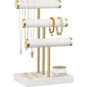 3 Tier Bracelet Holder Display - Detachable T Bar White Velvet Bracelet Holder, Jewelry Holder Organizer for Bracelet, Necklace, Watches, Rings