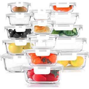 KOMUEE 30 Pieces Glass Food Storage Containers Set, Glass Meal Prep Containers Set with Snap Locking Lids, Airtight Glass lunch Containers, Microwave, Oven, Freezer & Dishwasher,White