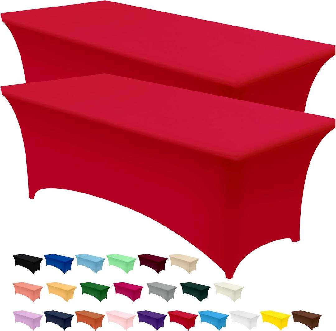Utopia Kitchen Spandex Tablecloth 2 Pack [8FT, Red] Tight, Fitted, Washable and Wrinkle Resistant Stretch Table Cloth Rectangle Cover for Trade Show, Weddings & Parties [96Lx30Wx30H Inch]
