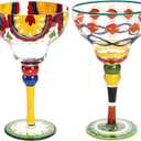 Set of 2 Margarita Glass, 10 Oz Mexican Hand Blown Glasses Modern Bar Cups for Martini, Handcrafted Coupe Drinking Glassware Stemware for Cocktail Champagne, Party Decorations