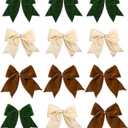 12 Pcs Velvet Christmas Bows 6Inch - Rustic Gift Bows for Wreaths, Tree, Garland Decor and Present Wrapping (Milky White,Brown,Green)