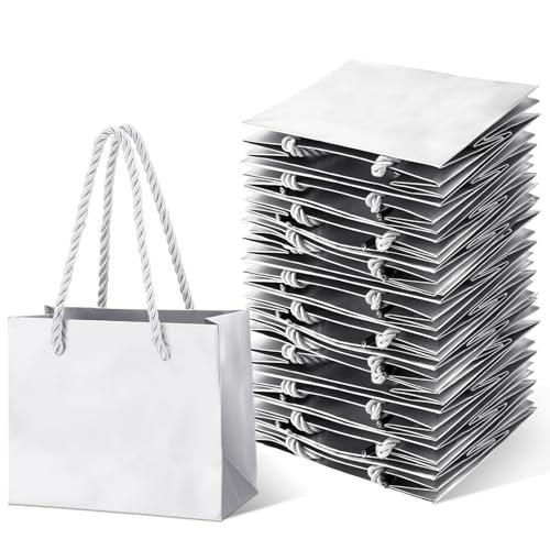Fainne 24 Pcs Silver Mini Gift Bags with Handle, Bags Bulk Extra Small Paper Party Favor Boxes Tiny for Christmas Wedding Baby Shower Birthday Wrapping Supplies, 4.7 x 3.9 x 2.3 Inch