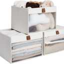 Storage Works Closet Storage Bins, Large Storage Baskets with Clear Window and Handles, Foldable Fabric Organizer for Clothes, Shelves, Beige, 3 Pack