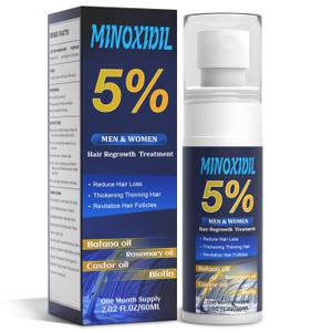 5% Minoxidil for Men and Women, Hair Growth Biotin Serum with Batana and Rosemary for Hair beard Regrowth Treatments, Extra Strength Hair Loss Solution to Regrow Thicker, 2.02FL OZ (Blue)