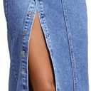 Nihsatin Women's Button Front Split Denim Midi Skirt High Waist Slim Fit Pencil Skirt, Size L