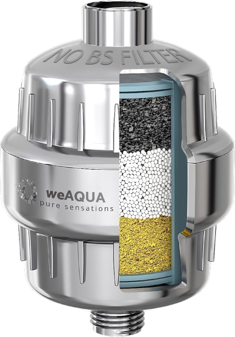 WeAQUA Heavy Duty NO BS Shower Filter  99% Removal for Hard Water, Chlorine, Fluoride, Heavy Metals, Micro-life, Organics and More WeAQUA Heavy Duty NO BS Shower Filter  99% Removal for Hard Water, Chlorine, Fluoride, Heavy Metals, Micro-life, Organics and More