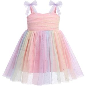 Baby Girl Birthday Dress Sleeveless Backless Princess Tutu Dress Toddler Cake Smash Party Photo Shoot Tulle Dresses (2-3T, Rainbow)
