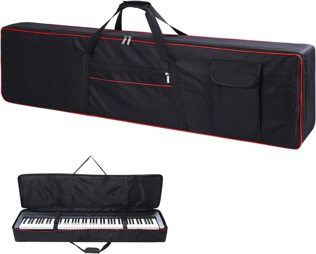 Monkeysell 88 Key Keyboard Case Carrying Piano Cover, Gig Bag with 2-Pocket Keyboard Bag, 600D Durable Oxford Inside Padded Full Coverage Dust Protection for Digital Piano Covers (L-53.5"x13" x 6.7", BLACK+RED)