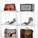 Purse Organizer for Closet, Clear Stackable Handbag Display Case Box for Handbag Storage Clear Box with Magnetic Door, Plastic Holder for Clothes, Bag, Shoes, Collectibles, Book, Cosmetic 5 Packs