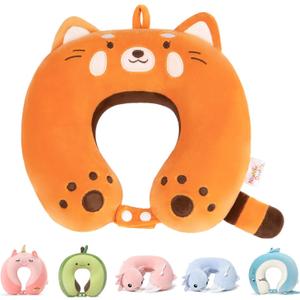 Niuniu Daddy Red Panda Kids Neck Travel Pillow for Traveling, Portable Memory Foam Neck Supportive Cervical Pillow for Long Flights Airplane, Car Headrest Sleeping for 3-8 Y/O Boys Girls Toddler