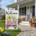 2 x CROWNED BEAUTY Easter Garden Flag Eggs Bunny Truck 12x18 Inch Double Sided Holiday Decoration for Outdoor Lawn Yard