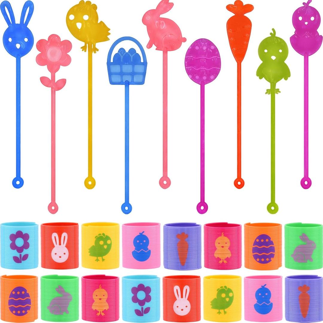 48 PCS Easter Party Favors Toys, 24 PCS Sticky Hands Toy with 24 PCS Mini Slinky Coil Springs Toys for Kids Girls Boys Easter Basket Stuffers Party Favors Gifts
