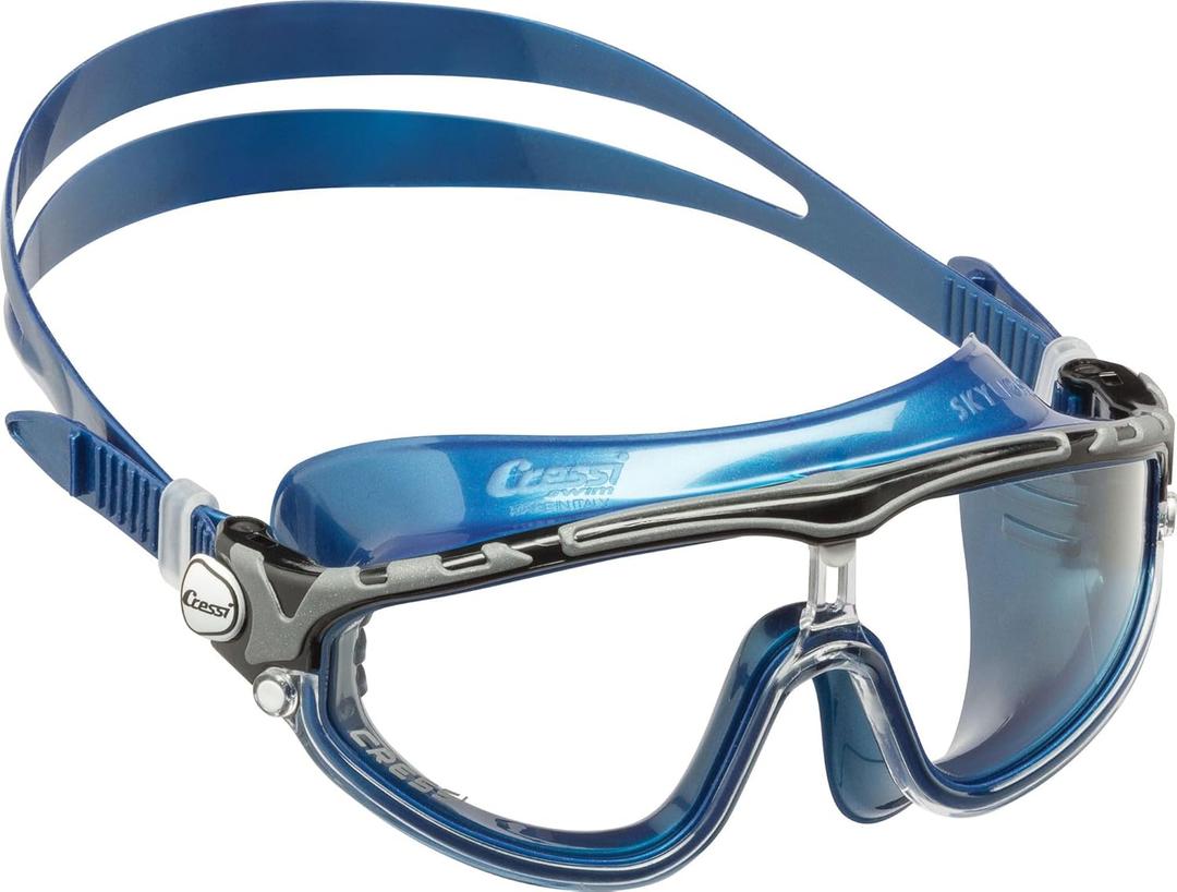 Cressi Skylight Swim Goggles - Internal Anti-Fog Lens & Swim Gear - Wide View & Pool Goggles - Silicone Strap & Swimming Gear (Blue Metal)