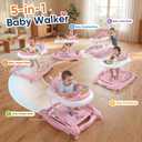 5 in 1 Foldable Baby Walker with Wheels, Music and Lights Bouncer Combo, Rocker, Activity Center for Baby Boys Girls, Adjustable Speed and Height for 6-18 Months (Pink)