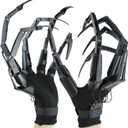 New Articulated Finger Extensions With Protective Glove, Halloween Fingers With Fingernails, Long Claw With Gloves, Scary and Flexible Skeleton Claws Hands (Black+Black Nail)