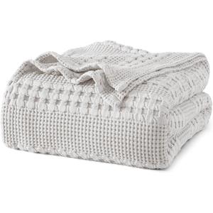 PHF 100% Cotton Waffle Weave Blanket Queen Size, Soft Lightweight Breathable Cozy Summer Blankets for Bed, Luxury Aesthetic Woven Bedding for Home Decor, 90"x90", Light Grey (Queen(90"x90"))