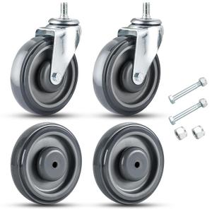 5 inch Swivel Caster Wheels with Dual Locking, 4 Pack 5-inch Wheels for Cart, Shopping Cart Caster Wheel with Bolts Perfect for Retail Store (Grey)