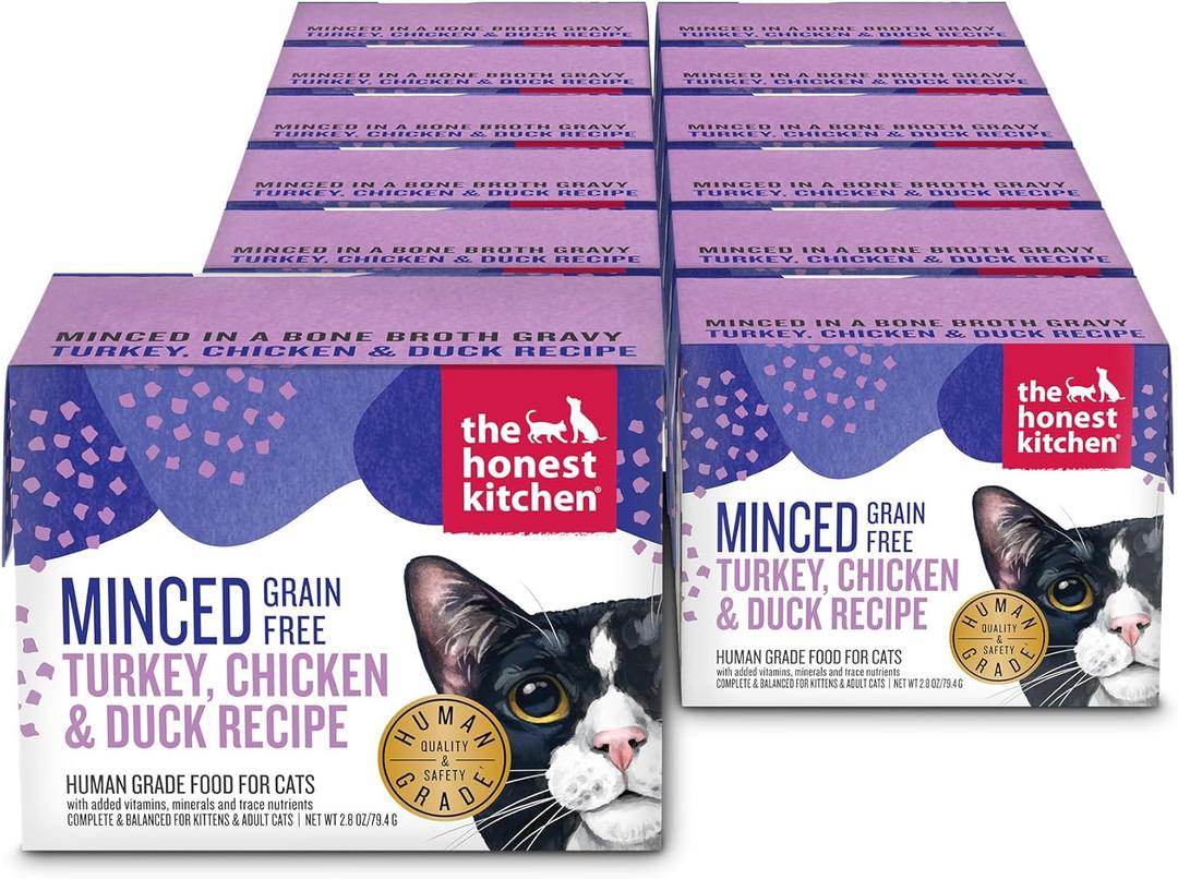 The Honest Kitchen Grain Free Minced Turkey, Chicken & Duck in Bone Broth Gravy Wet Cat Food, 2.8 oz x12 The Honest Kitchen Grain Free Minced Turkey, Chicken & Duck in Bone Broth Gravy Wet Cat Food, 2.8 oz x12