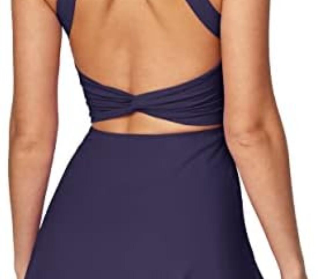 Heathyoga Tennis Dress with Built in Shorts and Bra Athletic Dress for Women Summer Cut Out Twisted Golf Workout Dress XS