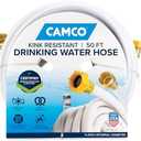 Camco TastePURE 50-Ft Water Hose - RV Drinking Water Hose Contains No Lead, No BPA & No Phthalate - Features Diamond-Hatch Reinforced PVC Design - 5/8” Inside Diameter, Made in the USA (22793)