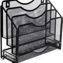 EasyPAG Mesh Desk Paper Organizer Wall Hanging File Holder with 3 Upright File Organizer and Sliding Drawer,Black