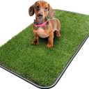 Ottomanson Artificial Grass Puppy Potty Training Pad with Tray, 15" x 30" Reusable Pee Pad for Small Pets and Dogs (A Black Tray/Grass)