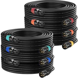 DMX Cable 25ft 6 Pack, 3-Pin Gold Plated XLR Male to Female Cables, Compatible with Microphone, Stage Light DMX512, Mic Mixer, Band and More, Multi-Color