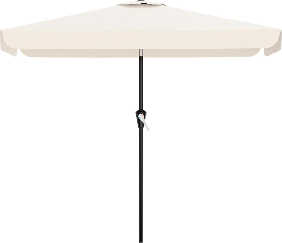 AreShark 6.5 x 10 FT Rectangular Valance Patio Umbrella, Outdoor Umbrella with Tilt and Crank, Market Table Umbrellas W/ 6 Ribs UV Protection for Garden, Deck, Backyard Pool, Cream White