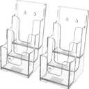 MaxGear Acrylic Brochure Holder, 4 Inch Wide 3 Tier Literature Display Stand, Clear Premium Acrylic Pamphlet Holder, Multi Pocket Wall Mount or Countertop Organizer, Office or Home Use, 2 Pack