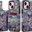 Goodon for iPhone 13 Mini Wallet Case with Card Holder,RFID-Blocking,Aesthetic Vintage Floral Girly Shell,Trendy Unique Cool Retro Protective Phone Cover for Women Girls - Fancy Purple Lotus